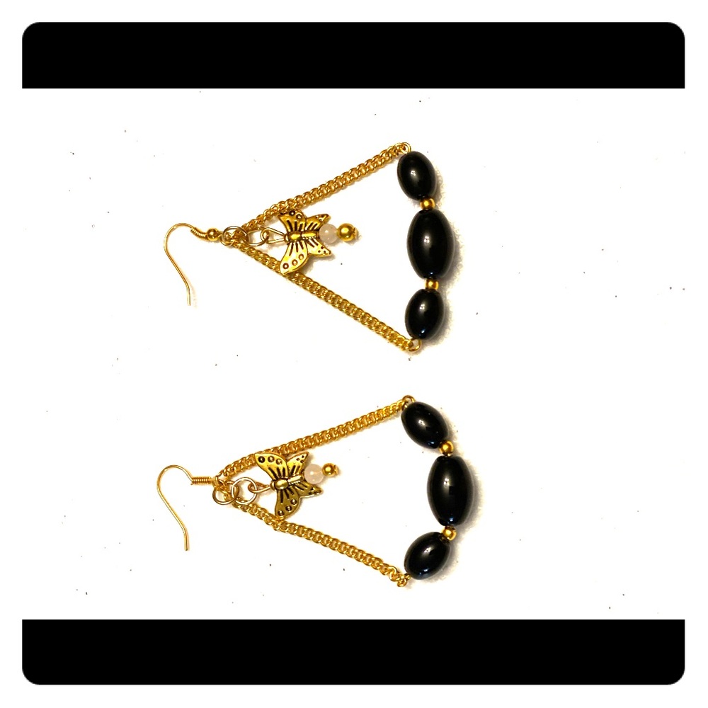 Elegant Black Crystal  Butterfly Earrings